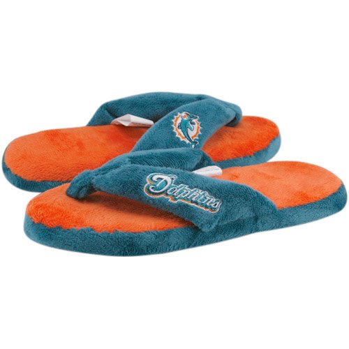 Miami Dolphins Ladies Orange-Aqua Plush Thong Slippers (Large)