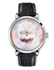 SPRAWL Aanalog Fashion Series Silver Ladies Watches of Genuine Black Leather Strap,Unique Wrist Watch for Women Girls Designed with Tree houses in glass ball