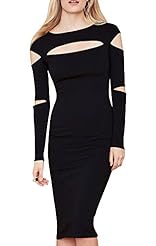 Sexy Long Sleeves Round Neck Polyester/Spandex Cutout Stretchy Ankle Length Club Dress/Jumpsuit 