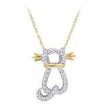 14K Two Tone Gold 0.12 ct. Diamond ''Cat'' Pendant with Chain