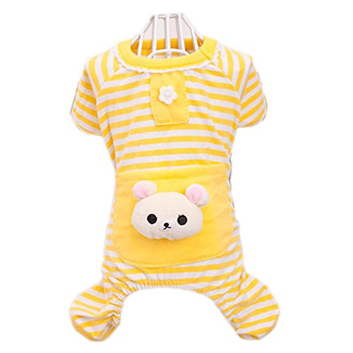 Froomer Small Puppy Pet Dog Stripes Pajamas Jumpsuits Clothes Clothing Yellow Small