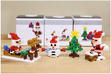 Nanoblocks Christmas set of 3 Santa Sleigh 166pcs+Santa Chimney 155pcs+Snow man and Tree DIY Educational Toy