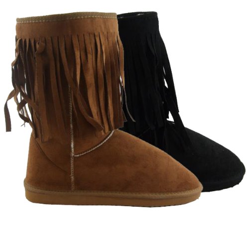 Ladies Fringe Faux Suede Tassel Womens Boots Sizes 3-8