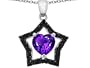 2.50 cttw 925 Sterling Silver 14K White Gold Plated Heart Shaped Genuine Amethyst and Black Quartz Star Pendant