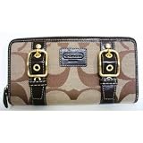 Coach Signature Brown Buckle Zip Around Wallet Clutch Bag 43393