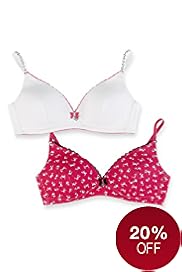 2 Pack Angel Cotton Rich Assorted Non-Wired Padded Bras