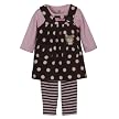 Newborn Girls' Just One Year 3-piece Bear/Dots Jumper Set - Brown/Pink