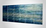 Contemporary Wall Art 'Ocean View' - 60x24in. - Big Aquatic Metal Painting w/ a Flowing Water Design. Green & Blue Oceanic Colors Painted on Metallic Panels. Great for Landscape, Nature, or Outdoor Modern Art Settings.