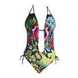 Plunge Monokini Swimsuit Rhinestone Multi Color