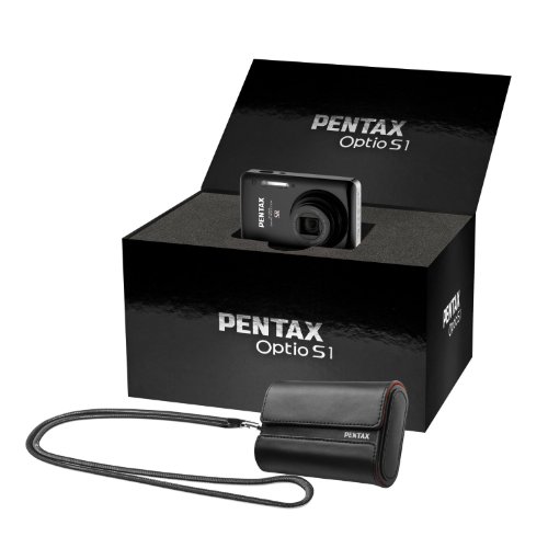 Pentax Optio S1 Luxury Kit Digitalkamera (14 Megapixel, 5-fach opt. Zoom, 6,8 cm (2,7 Zoll) Display, bildstabilisiert) schwarz