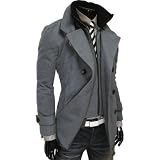 Now Sale pea coat  Discount Sale  TheLees Mens double breasted turtle neck inner padding PEA coat Gray Large(US Medium)