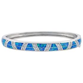 1 4 ( 7 mm ) wide Synthetic Opal Bangle Bracelet w  CZ stones by Sabrina Silver
