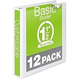 Wilson Jones Round Ring View Binder, 1.5-Inch, Basic, Customizable, White, 12 Pack (W362-34WPK)