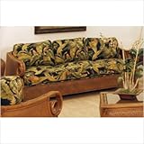 Sunset Reef Upholstered Rattan Sofa Bed Fabric: Seaworthy Coral Red