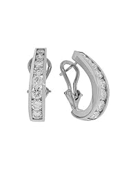 Diamond Earrings - French Clip Channel Set Diamond Earrings in 18k White Gold
