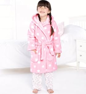 Younger Girls' Long Sleeve Spot Hooded Dressing Gown