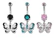 PAVE BUTTERFLY WITH DESIGN CUTOUT WINGS BELLY RING BNABFL172BK- BLACK