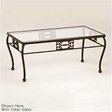 IMAGE OF Barbados Motif Rectangular Glass Coffee Table Finish: Chestnut Brown, Glass Type: Clear