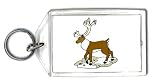 Keychain with walking, caribou, antlers, white, collar