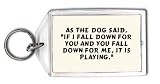 As the dog said, If I fall down for you and you fall down for me, it is playing. Keychain