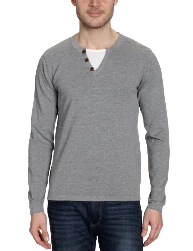 SELECTED Herren Pullover 16027639 Munch double layer split neck, Gr. 50 (M), Grau (Light g Preisvergleich