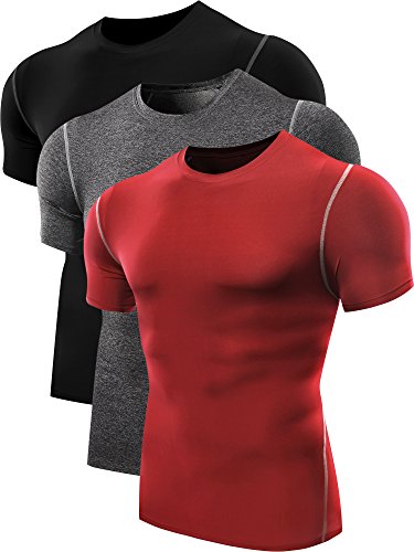 Neleus Men's 3 Pack Athletic Compression Under Base Layer Sport Shirt,003 Black,Grey,Red,L