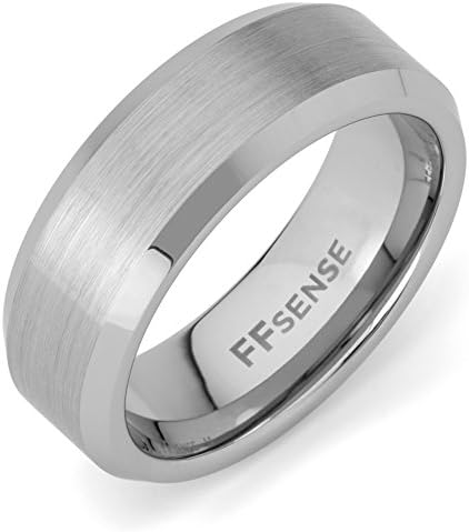 Tungsten Carbide Wedding Band Ring For Men - 8mm, Satin Finish &amp; Beveled Edge, Comfort Fit, Size 10.5