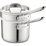 All-Clad 42025 Stainless Steel 3-Ply Bonded Dishwasher Safe Sauce Pan with Porcelain Double Boiler and Cookware Lid, 2-Quart, Silver