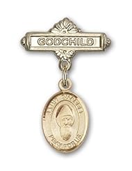 14K Gold Baby Badge with St. Sharbel Charm and Godchild Badge Pin