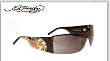 ED HARDY EHS 009 TIGER RUNNING BLACK FRAME GREY LENS SWAROSKI CRYSTAL RIMLESS SHIELD SUNGLASSES