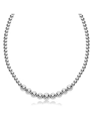 Sterling Silver Graduated Style Bead Necklace with Rhodium Plating