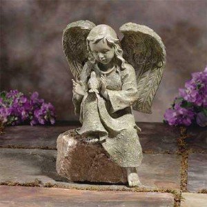 Garden Angel with Bird Verdigris