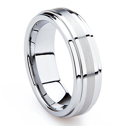King Will 8mm Tungsten Carbide Ring Mens Wedding Band Brushed Center Step Edge High Polish