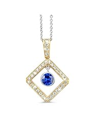 Diagonal Square And Circle Diamond Pendant In 18K Yellow Gold With A 0.65 ct. Genuine Blue Sapphire Center Stone.
