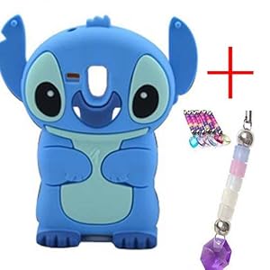 3D Stitch Silikon Handyschale+frei Handyanhänger für Samsung Galaxy S3 Mini i8190 (Blau)