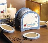 Beacon By the Sea Set of 6 Lighhouse Coasters with Decorative Holder Designed By Artist D. Morgan