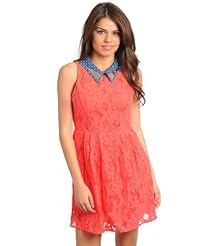 Shirred Lace Fitted Round Neck General Print Polyester Sleeveless Fit-and-Flare  Dress