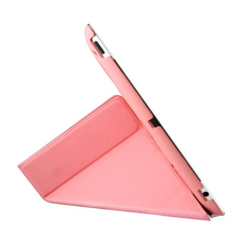 GREENERY/BXT® New Stylish Slim Light-Weight Durable PU Leather Smart Stand Cover Case for Apple iPad 2&3&4, Grid Design&Multi-viewing Angle ,with Auto Sleep &Wake-up Function (Grid, Pink)