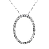 10k White Gold Diamond Oval Pendant (1/10 cttw, I-J Color, I2-I3 Clarity), 18