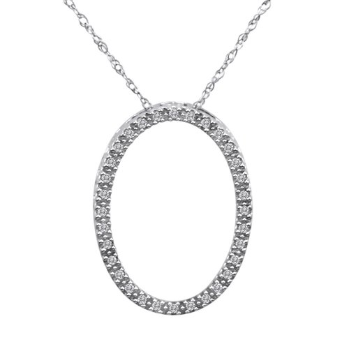 10k White Gold Diamond Oval Pendant (1/10 cttw, I-J Color, I2-I3 Clarity), 18