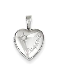 Sterling Silver & Diamond Daughter 12mm Heart Locket