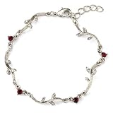 Floral Garland Silver Tone Red Crystal Bracelet