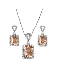 Sterling Silver Champagne Earrings and Necklace Jewelry Set with Clear CZ