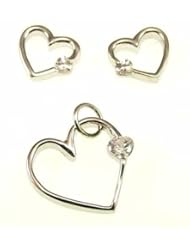 Kala-isjewels- Ladies - 925 Sterling Silver CZ "" Heart "" Pendant (071"" ) and Earrings