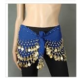 Royal Blue Belly Dance Hip Scarf with Gold Coins