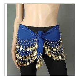Navy Blue Belly Dance Hip Scarf with Gold Coins