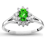 August-Created Peridot' Mother's Day Diamond Ring in 14k White Gold (H/I1-I2, 1/5 ct. tw.)