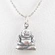 Small Sitting Laughing Buddha Pendant in Sterling Silver on a 16" Rhodium Ball Chain, #8285
