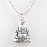 Small Sitting Laughing Buddha Pendant in Sterling Silver on a 16 Rhodium Ball Chain, #8285