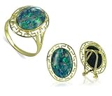 14 KT Yellow Gold Mosaic Opal Gemstone Ring & Earrings Set